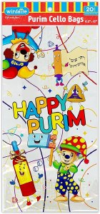 Picture of Purim Cellophane Gift Bags Purim Character Design Gold Twist Ties 20 Pack